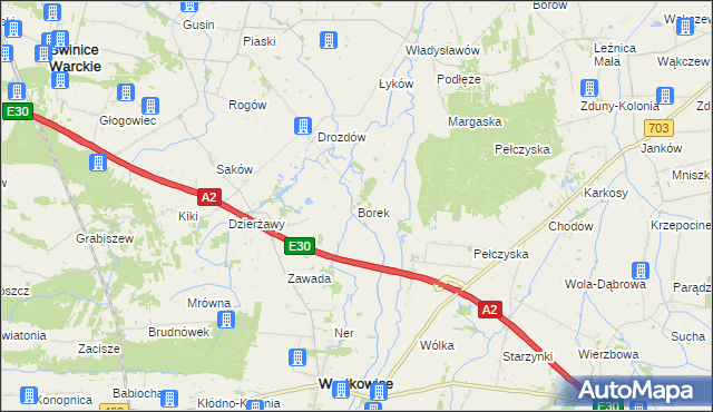 mapa Borek gmina Wartkowice, Borek gmina Wartkowice na mapie Targeo