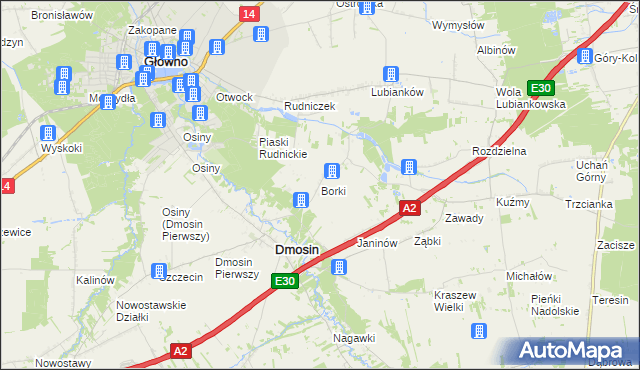 mapa Borki gmina Dmosin, Borki gmina Dmosin na mapie Targeo