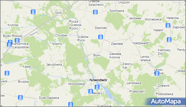 mapa Borki gmina Nowodwór, Borki gmina Nowodwór na mapie Targeo