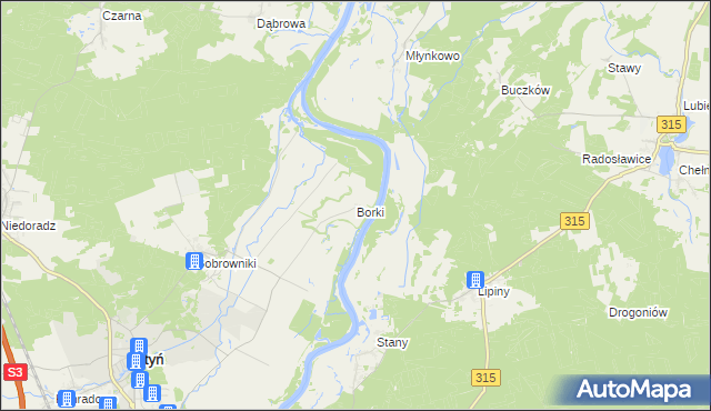 mapa Borki gmina Otyń, Borki gmina Otyń na mapie Targeo