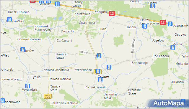 mapa Borki gmina Tczów, Borki gmina Tczów na mapie Targeo