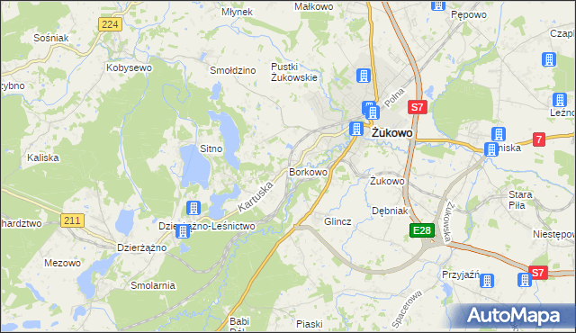 mapa Borkowo gmina Żukowo, Borkowo gmina Żukowo na mapie Targeo