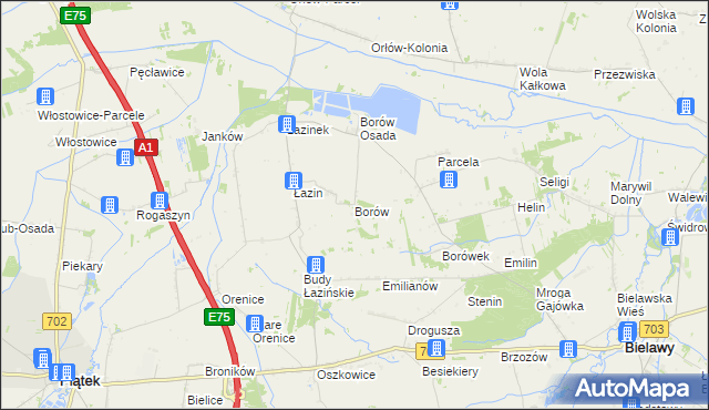 mapa Borów gmina Bielawy, Borów gmina Bielawy na mapie Targeo