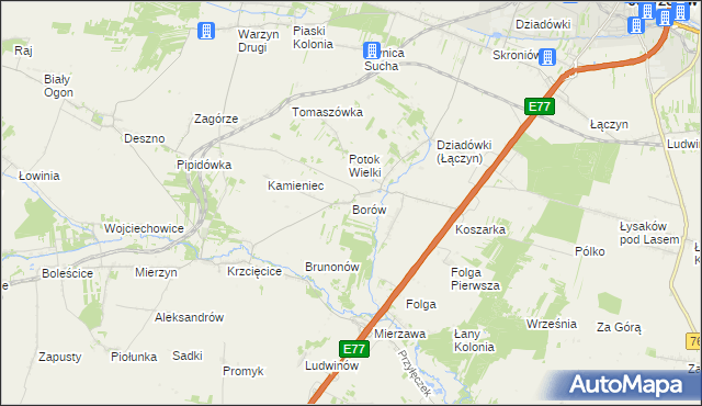 mapa Borów gmina Jędrzejów, Borów gmina Jędrzejów na mapie Targeo