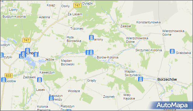 mapa Borów-Kolonia gmina Chodel, Borów-Kolonia gmina Chodel na mapie Targeo