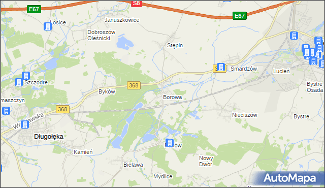mapa Borowa gmina Długołęka, Borowa gmina Długołęka na mapie Targeo