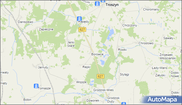 mapa Borowce gmina Troszyn, Borowce gmina Troszyn na mapie Targeo