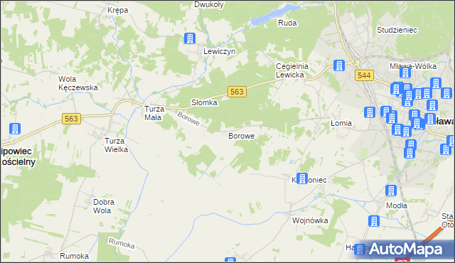 mapa Borowe gmina Lipowiec Kościelny, Borowe gmina Lipowiec Kościelny na mapie Targeo