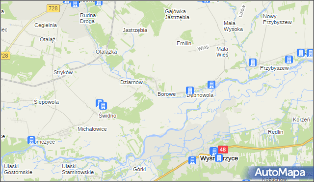 mapa Borowe gmina Mogielnica, Borowe gmina Mogielnica na mapie Targeo