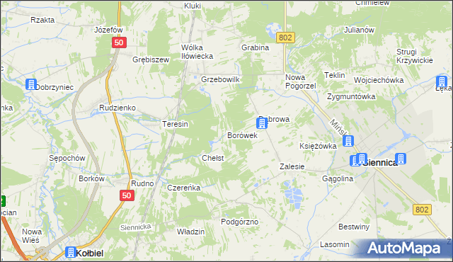 mapa Borówek gmina Siennica, Borówek gmina Siennica na mapie Targeo