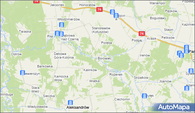 mapa Borowiec gmina Aleksandrów, Borowiec gmina Aleksandrów na mapie Targeo