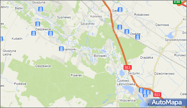 mapa Borówiec gmina Kórnik, Borówiec gmina Kórnik na mapie Targeo