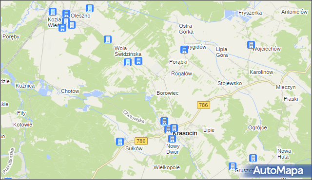 mapa Borowiec gmina Krasocin, Borowiec gmina Krasocin na mapie Targeo