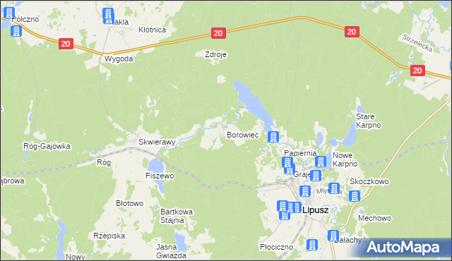 mapa Borowiec gmina Lipusz, Borowiec gmina Lipusz na mapie Targeo