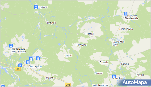 mapa Borowiec gmina Sianów, Borowiec gmina Sianów na mapie Targeo