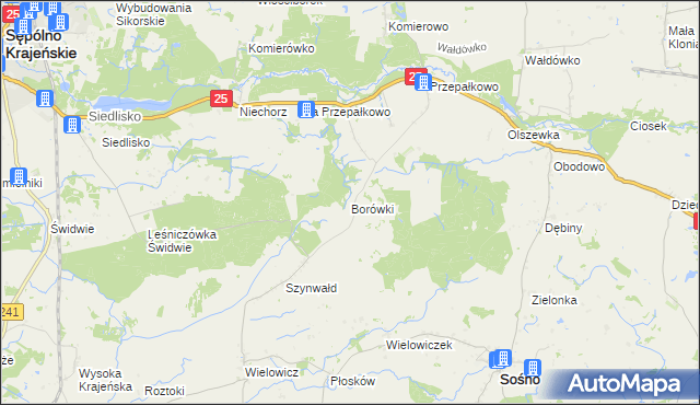 mapa Borówki gmina Sośno, Borówki gmina Sośno na mapie Targeo
