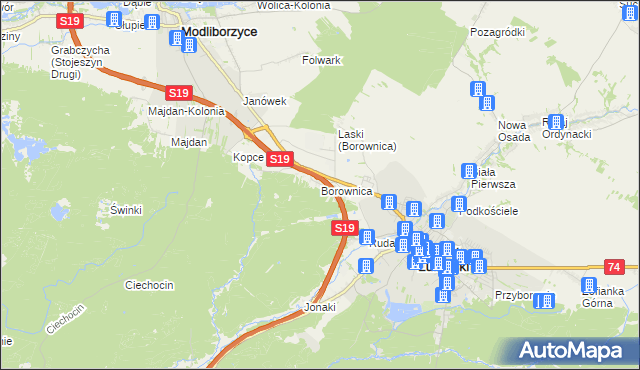 mapa Borownica gmina Janów Lubelski, Borownica gmina Janów Lubelski na mapie Targeo