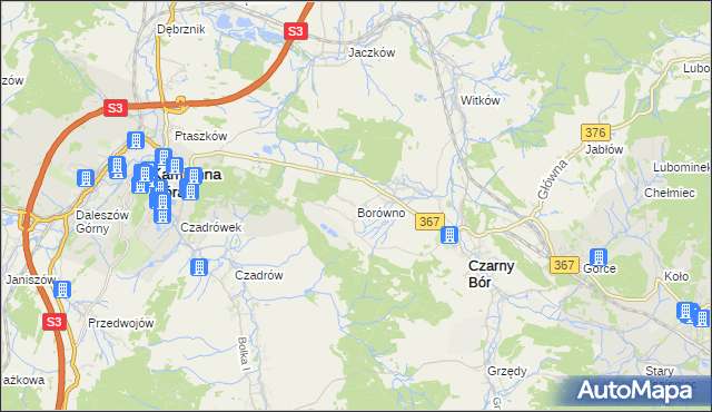 mapa Borówno gmina Czarny Bór, Borówno gmina Czarny Bór na mapie Targeo