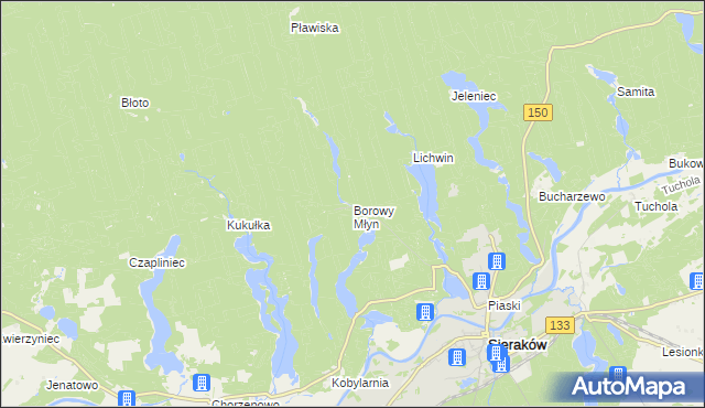 mapa Borowy Młyn gmina Sieraków, Borowy Młyn gmina Sieraków na mapie Targeo