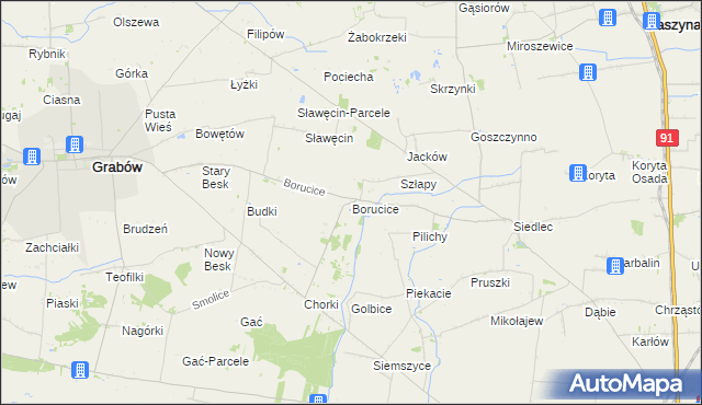 mapa Borucice gmina Grabów, Borucice gmina Grabów na mapie Targeo