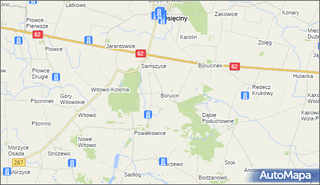 mapa Borucin gmina Osięciny, Borucin gmina Osięciny na mapie Targeo