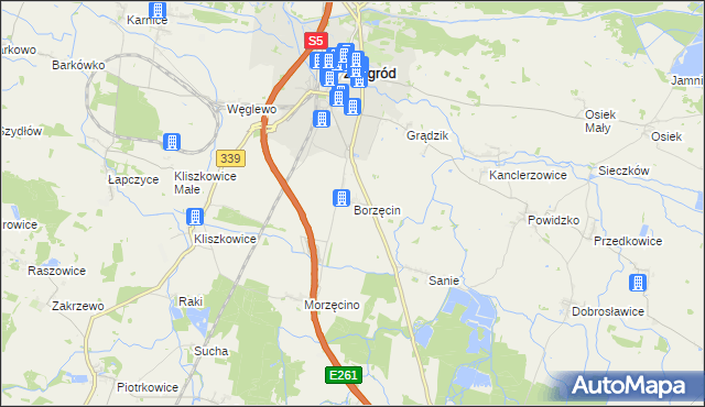 mapa Borzęcin gmina Żmigród, Borzęcin gmina Żmigród na mapie Targeo