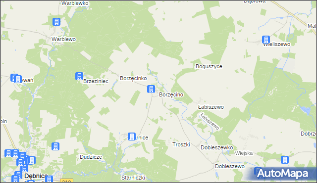 mapa Borzęcino gmina Dębnica Kaszubska, Borzęcino gmina Dębnica Kaszubska na mapie Targeo