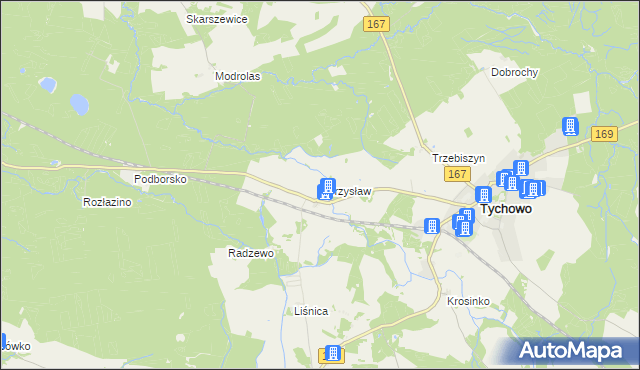 mapa Borzysław gmina Tychowo, Borzysław gmina Tychowo na mapie Targeo