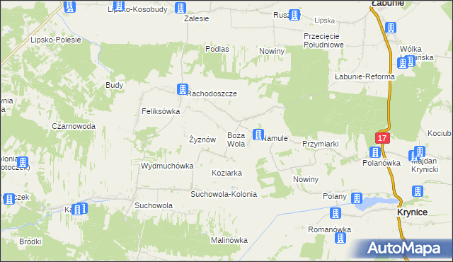 mapa Boża Wola gmina Adamów, Boża Wola gmina Adamów na mapie Targeo