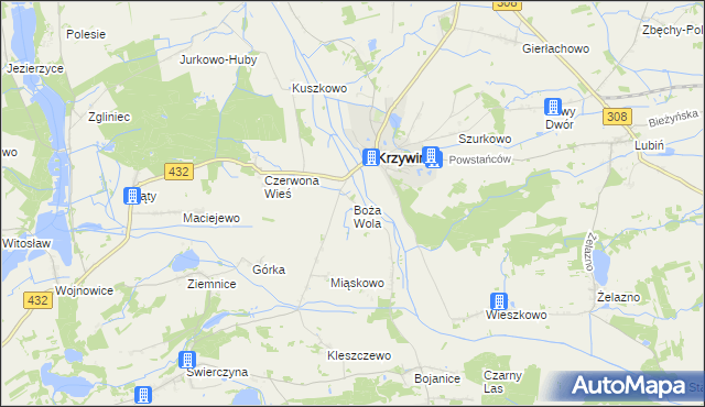 mapa Boża Wola gmina Krzywiń, Boża Wola gmina Krzywiń na mapie Targeo