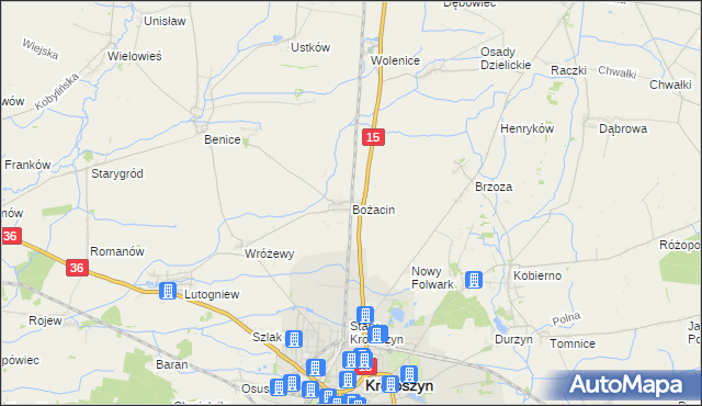 mapa Bożacin gmina Krotoszyn, Bożacin gmina Krotoszyn na mapie Targeo