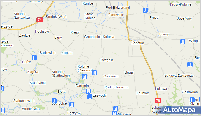 mapa Bożęcin gmina Wilczyce, Bożęcin gmina Wilczyce na mapie Targeo