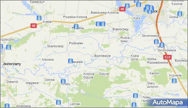 mapa Bożniewice gmina Kock, Bożniewice gmina Kock na mapie Targeo