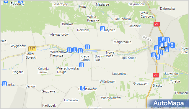 mapa Boży Dar gmina Lipsko, Boży Dar gmina Lipsko na mapie Targeo