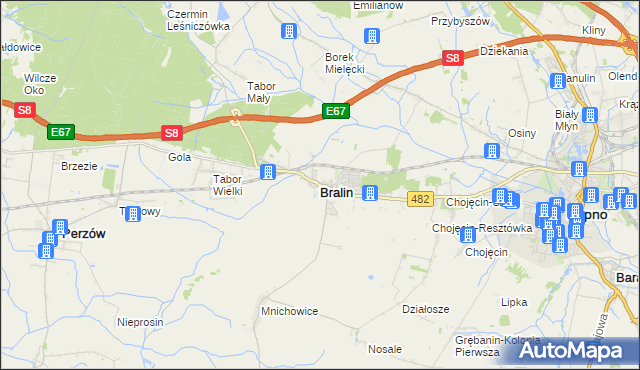 mapa Bralin powiat kępiński, Bralin powiat kępiński na mapie Targeo