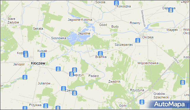 mapa Bramka gmina Kłoczew, Bramka gmina Kłoczew na mapie Targeo