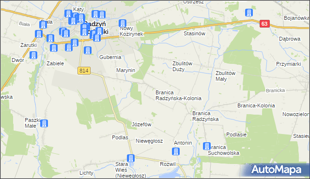 mapa Branica Radzyńska-Kolonia, Branica Radzyńska-Kolonia na mapie Targeo