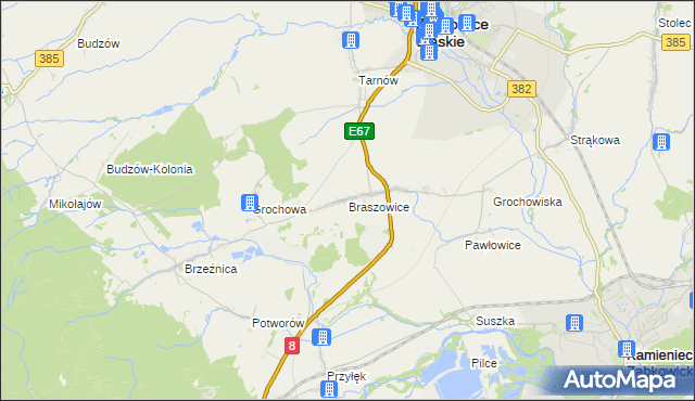 mapa Braszowice, Braszowice na mapie Targeo