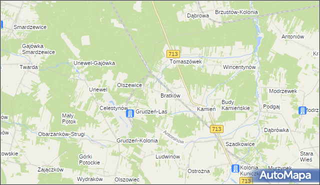 mapa Bratków gmina Sławno, Bratków gmina Sławno na mapie Targeo