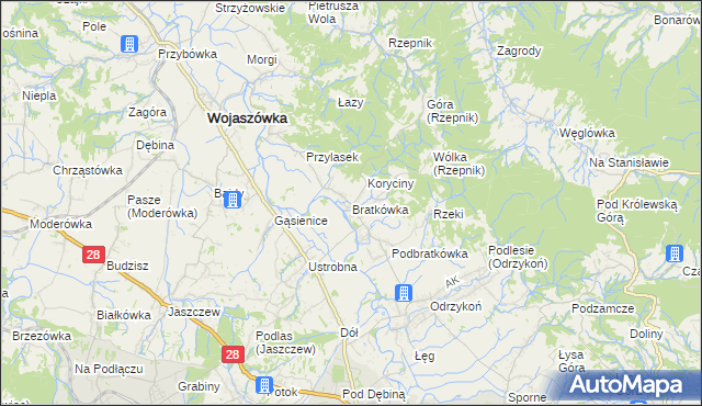 mapa Bratkówka, Bratkówka na mapie Targeo