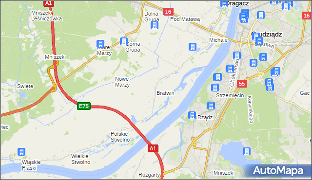 mapa Bratwin, Bratwin na mapie Targeo