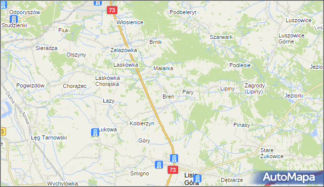 mapa Breń gmina Lisia Góra, Breń gmina Lisia Góra na mapie Targeo