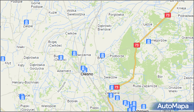 mapa Breń gmina Olesno, Breń gmina Olesno na mapie Targeo