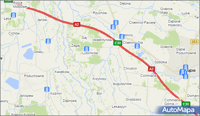 mapa Bród gmina Dąbie, Bród gmina Dąbie na mapie Targeo