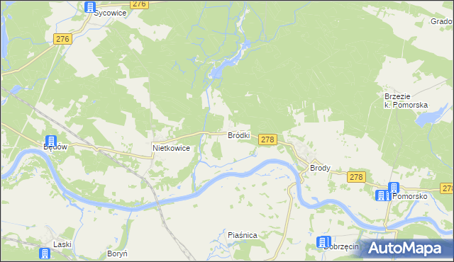 mapa Bródki gmina Czerwieńsk, Bródki gmina Czerwieńsk na mapie Targeo