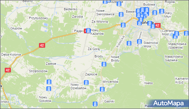 mapa Brody gmina Końskie, Brody gmina Końskie na mapie Targeo