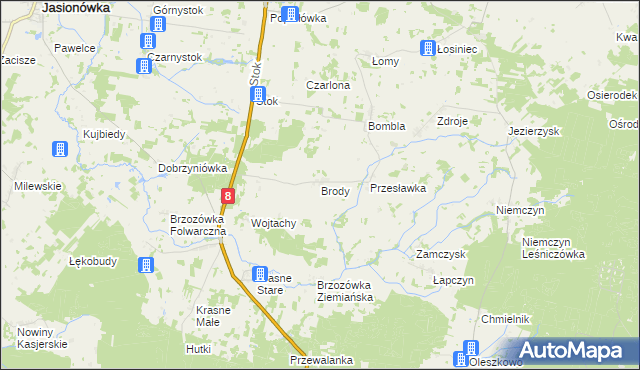 mapa Brody gmina Korycin, Brody gmina Korycin na mapie Targeo