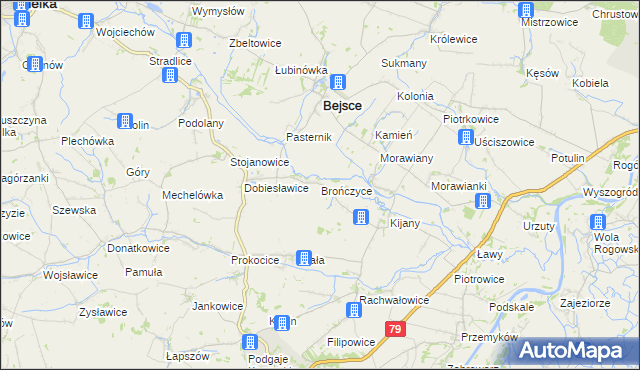 mapa Brończyce gmina Bejsce, Brończyce gmina Bejsce na mapie Targeo