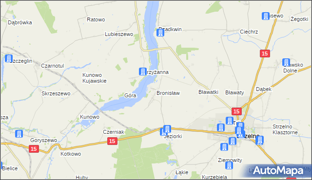 mapa Bronisław gmina Strzelno, Bronisław gmina Strzelno na mapie Targeo