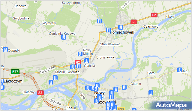 mapa Bronisławka gmina Pomiechówek, Bronisławka gmina Pomiechówek na mapie Targeo